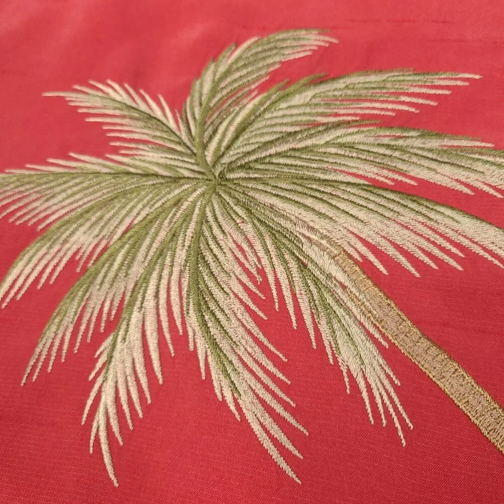 Bamboo Cay Fine Resort-Wear Leaning Palm‎ Tree Mens Large Red Salmon Embroidered